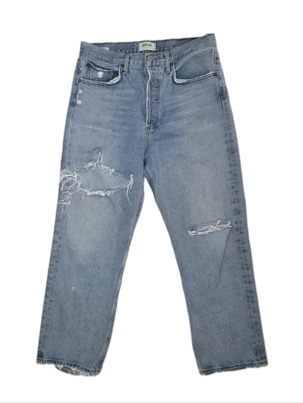 Agolde Womens 90s Crop Mid Rise Loose Straight Jeans Size 27 Echo Distressed